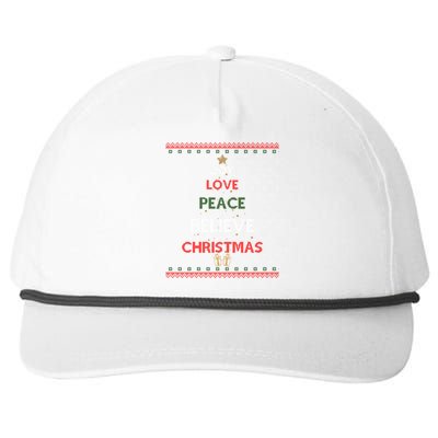 Joy Love Peace Believe Christmas Tree Festive Holiday Ugly Gift Snapback Five-Panel Rope Hat