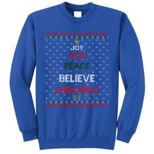 Joy Love Peace Believe Christmas Tree Festive Holiday Ugly Gift Sweatshirt