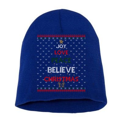 Joy Love Peace Believe Christmas Tree Festive Holiday Ugly Gift Short Acrylic Beanie