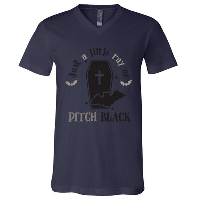 Just Little Ray Of Pitch Black Grave Witchy Halloween V-Neck T-Shirt