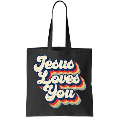 Jesus Loves Retro Vintage Christian Faith Hippie Tote Bag