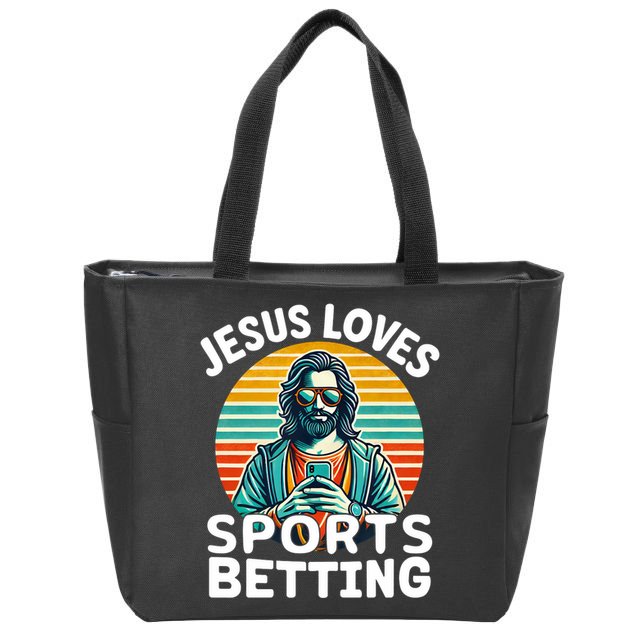 Jesus Loves Sports Betting Parlay Funny Gambling Dfs Over Zip Tote Bag