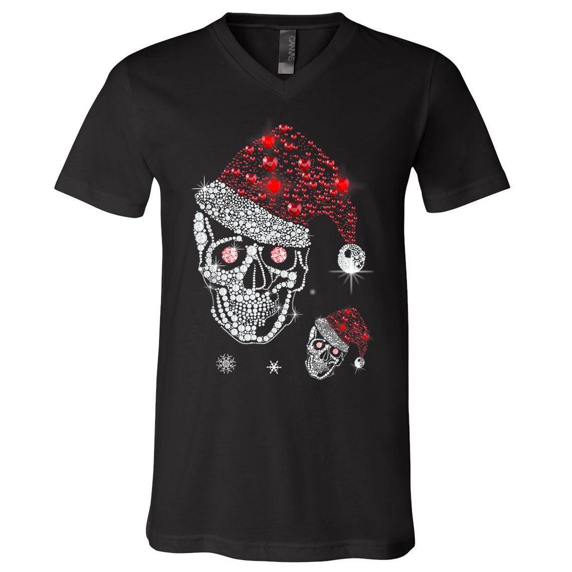 Just Love Skulls Xmas Skull Christmas Wear Santa Hat V-Neck T-Shirt