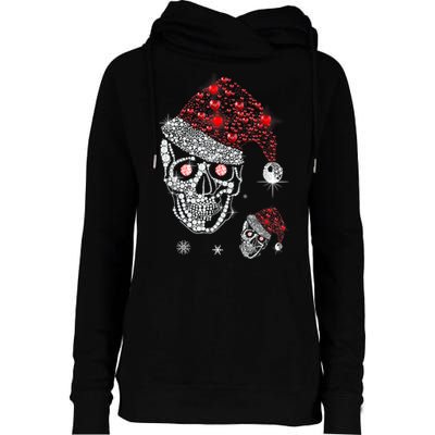 Just Love Skulls Xmas Skull Christmas Wear Santa Hat Womens Funnel Neck Pullover Hood