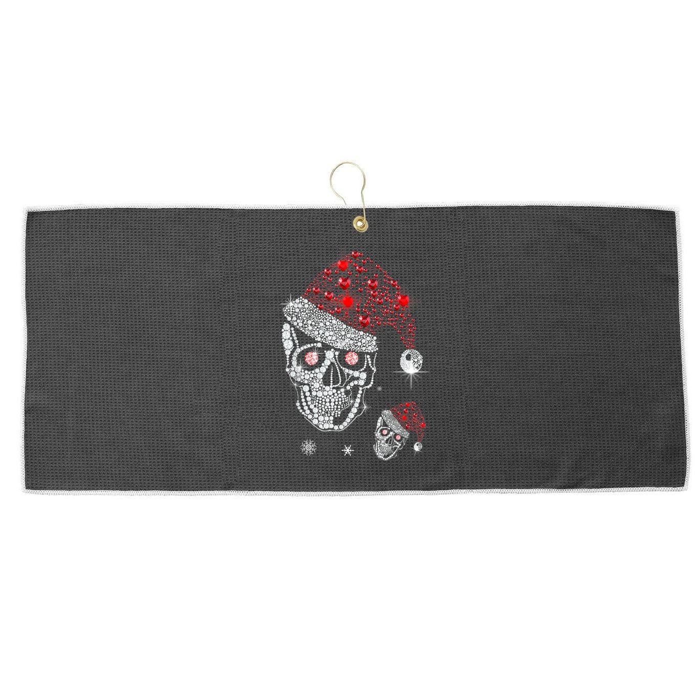 Just Love Skulls Xmas Skull Christmas Wear Santa Hat Large Microfiber Waffle Golf Towel