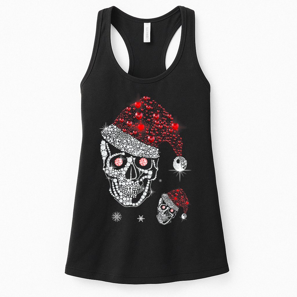 Just Love Skulls Xmas Skull Christmas Wear Santa Hat Womens Tank Top