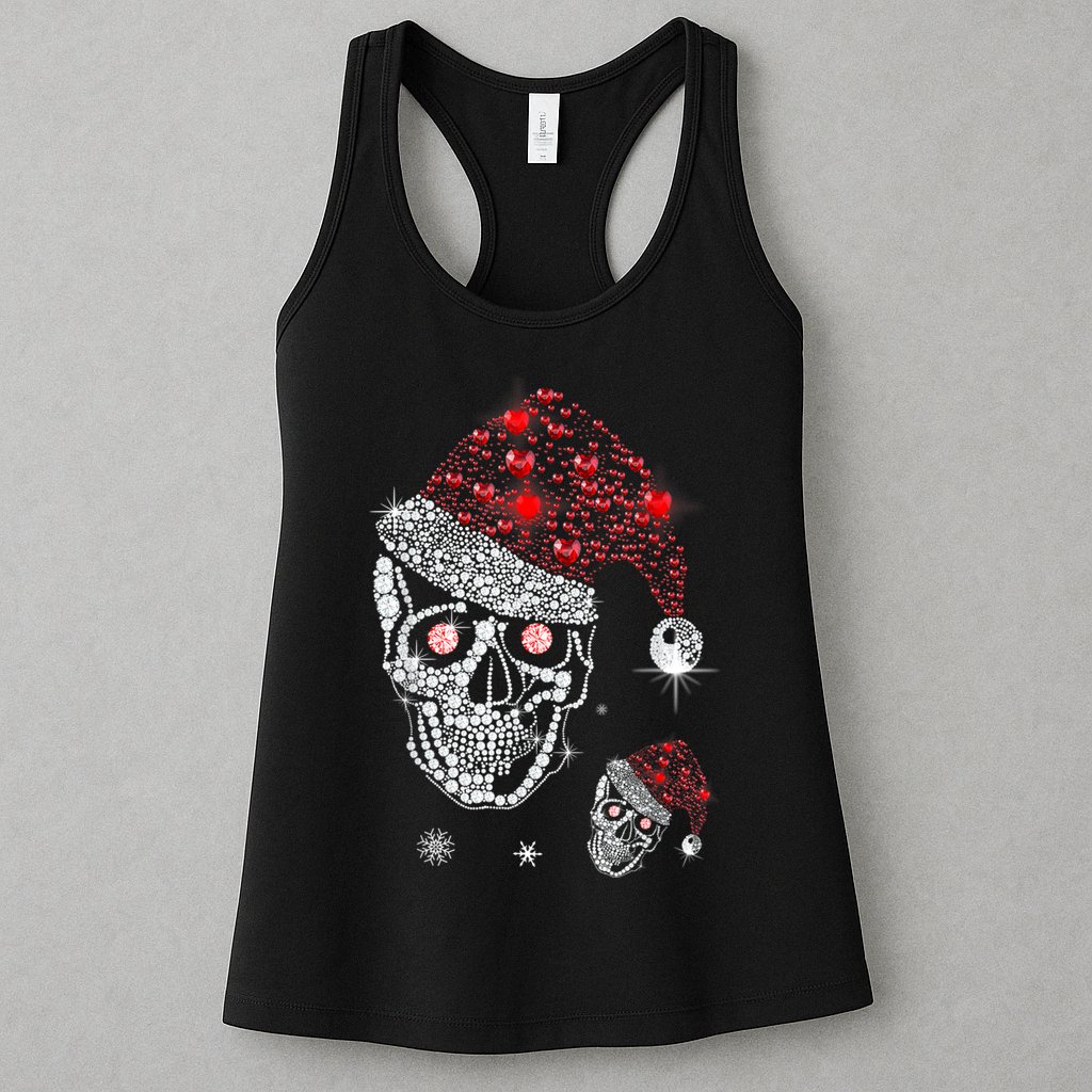 Just Love Skulls Xmas Skull Christmas Wear Santa Hat Womens Tank Top