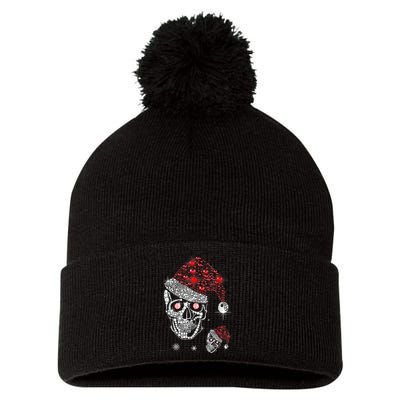 Just Love Skulls Xmas Skull Christmas Wear Santa Hat Pom Pom 12in Knit Beanie