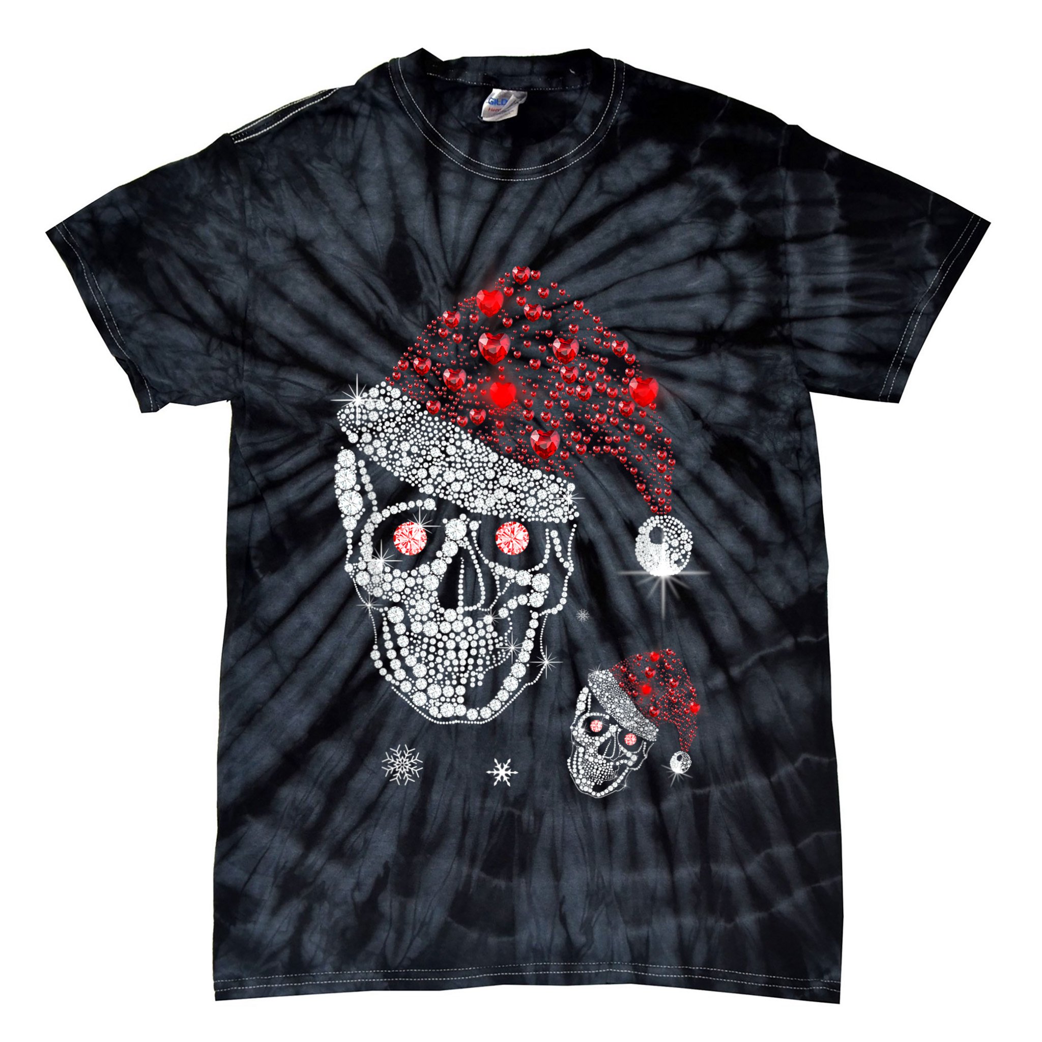Just Love Skulls Xmas Skull Christmas Wear Santa Hat Tie-Dye T-Shirt