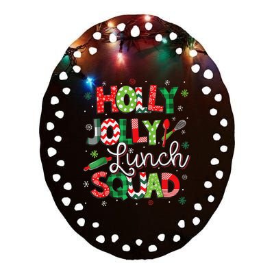 Jolly Lunch Squad Funny Lunch Lady Christmas Lunch Lady Ceramic Oval Ornament