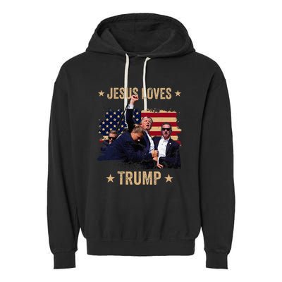 Jesus Loves Trump 2024 Donald Trump Rally 2024 Fist Garment-Dyed Fleece Hoodie