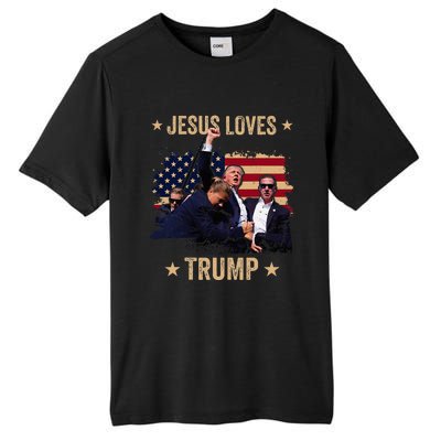 Jesus Loves Trump 2024 Donald Trump Rally 2024 Fist Tall Fusion ChromaSoft Performance T-Shirt