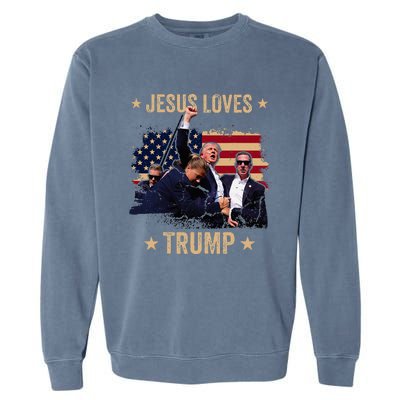 Jesus Loves Trump 2024 Donald Trump Rally 2024 Fist Garment-Dyed Sweatshirt