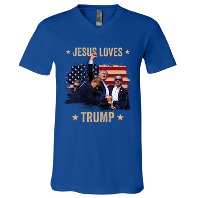 Jesus Loves Trump 2024 Donald Trump Rally 2024 Fist V-Neck T-Shirt