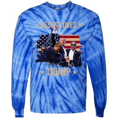 Jesus Loves Trump 2024 Donald Trump Rally 2024 Fist Tie-Dye Long Sleeve Shirt