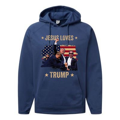 Jesus Loves Trump 2024 Donald Trump Rally 2024 Fist Performance Fleece Hoodie