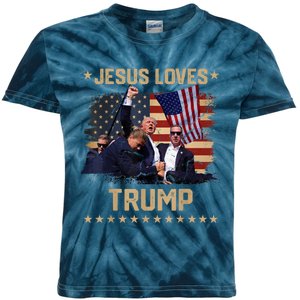 Jesus Loves Trump 2024 Donald Trump Rally 2024 Fist Kids Tie-Dye T-Shirt