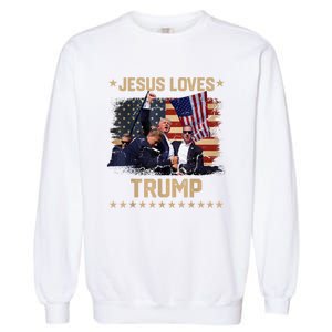 Jesus Loves Trump 2024 Donald Trump Rally 2024 Fist Garment-Dyed Sweatshirt