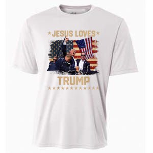 Jesus Loves Trump 2024 Donald Trump Rally 2024 Fist Cooling Performance Crew T-Shirt