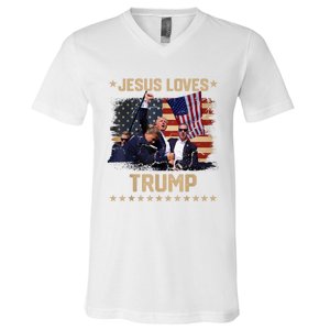 Jesus Loves Trump 2024 Donald Trump Rally 2024 Fist V-Neck T-Shirt