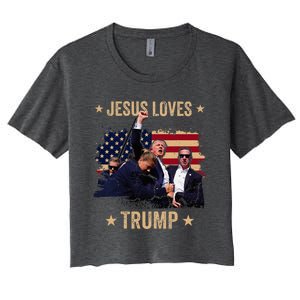 Jesus Loves Trump 2024 Donald Trump Rally 2024 Fist Women's Crop Top Tee