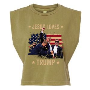 Jesus Loves Trump 2024 Donald Trump Rally 2024 Fist Garment-Dyed Women's Muscle Tee