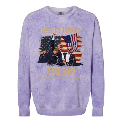 Jesus Loves Trump 2024 Strong Support Colorblast Crewneck Sweatshirt