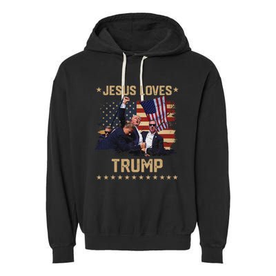 Jesus Loves Trump 2024 Strong Support Garment-Dyed Fleece Hoodie