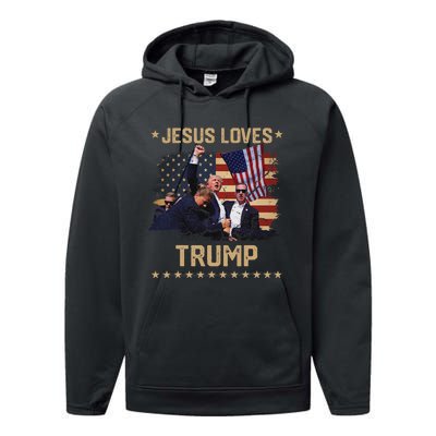 Jesus Loves Trump 2024 Strong Support Performance Fleece Hoodie