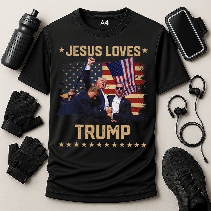 Jesus Loves Trump 2024 Strong Support Cooling Performance Crew T-Shirt
