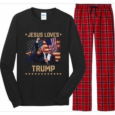 Jesus Loves Trump 2024 Strong Support Long Sleeve Pajama Set