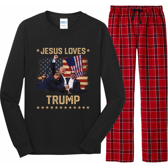 Jesus Loves Trump 2024 Strong Support Long Sleeve Pajama Set