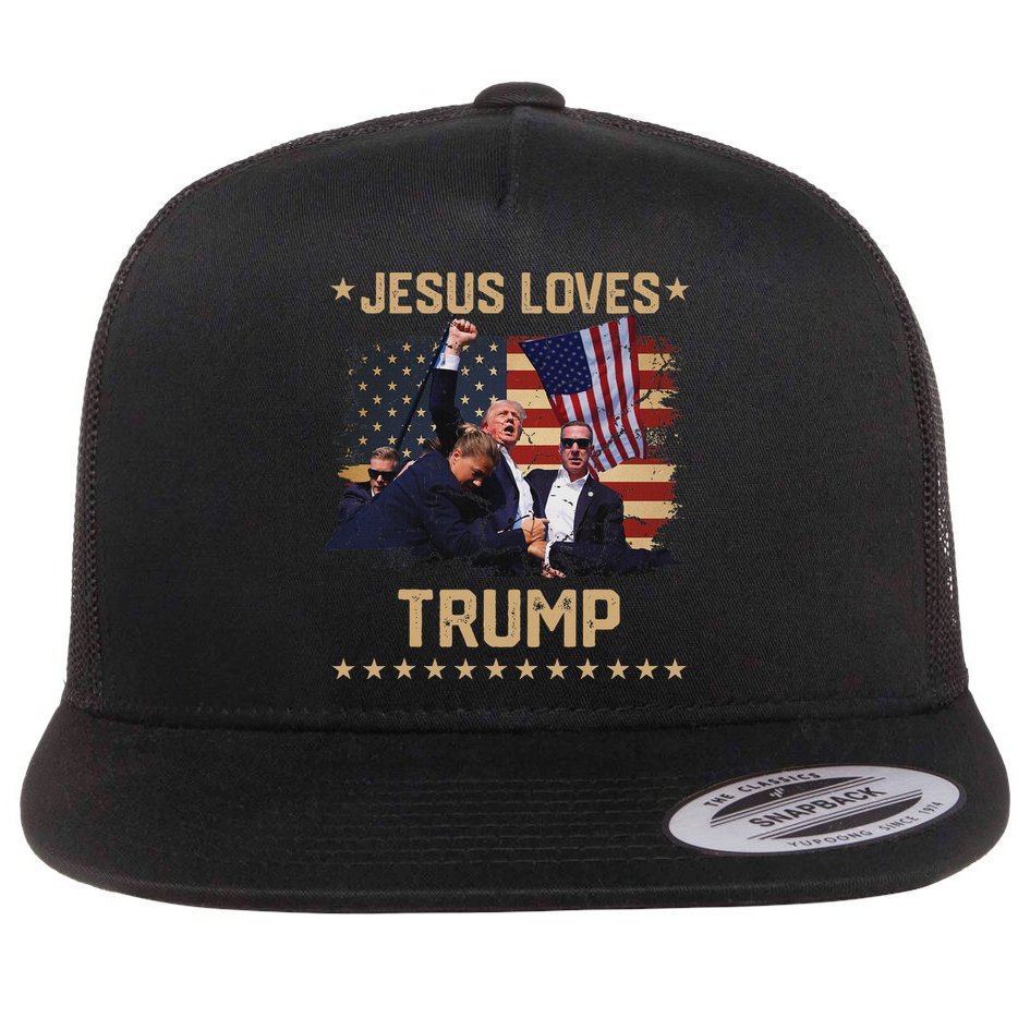 Jesus Loves Trump 2024 Strong Support Flat Bill Trucker Hat