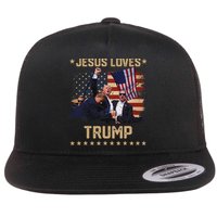 Jesus Loves Trump 2024 Strong Support Flat Bill Trucker Hat