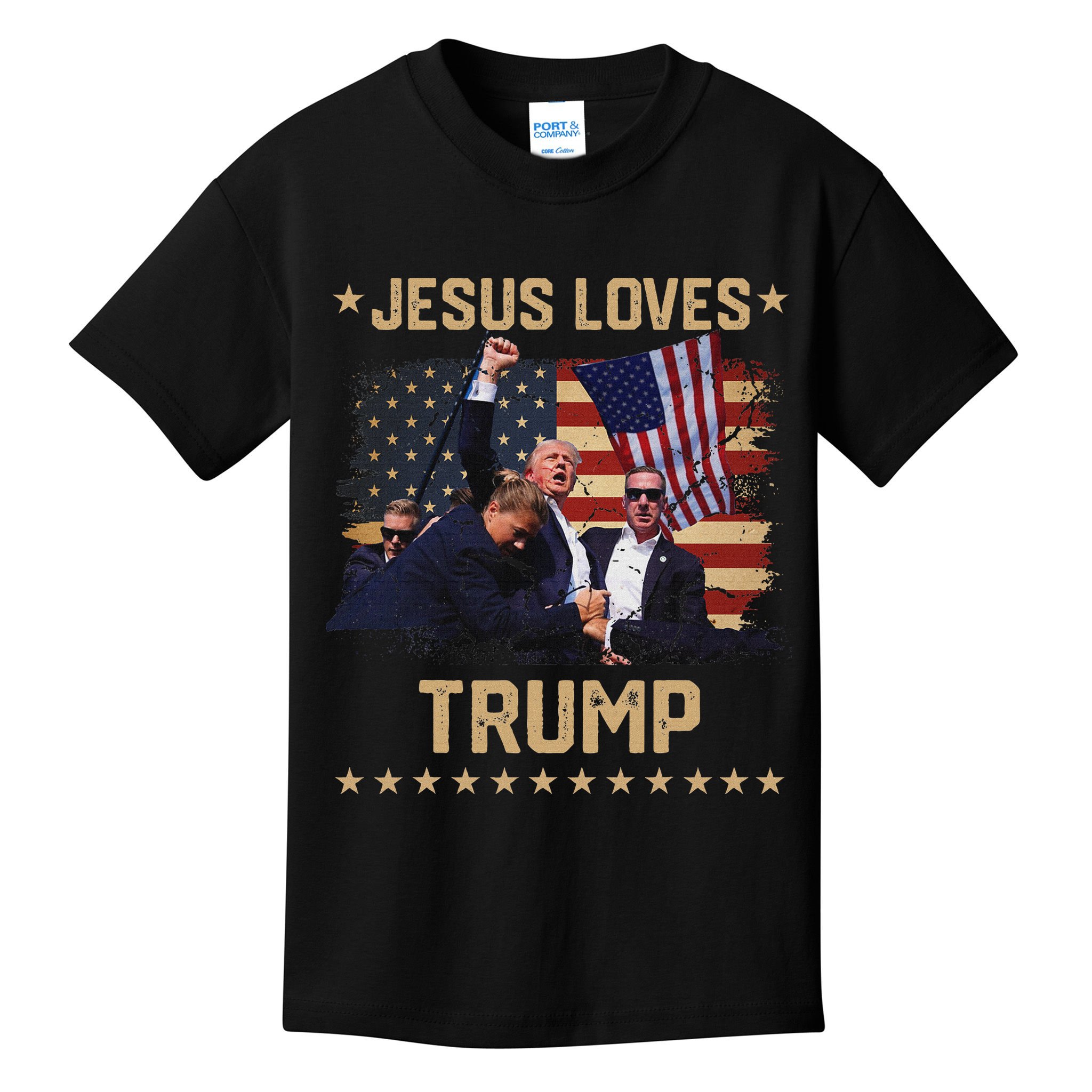 Jesus Loves Trump 2024 Strong Support Kids T-Shirt