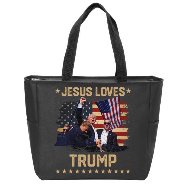 Jesus Loves Trump 2024 Strong Support Zip Tote Bag