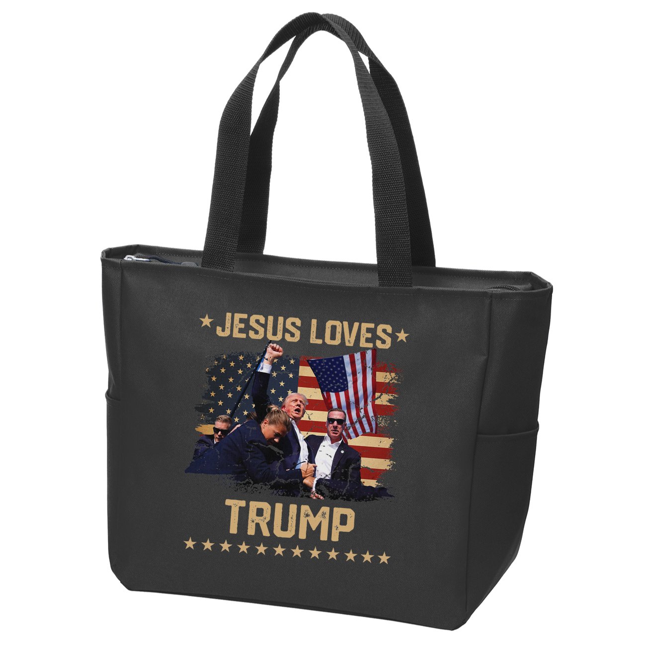 Jesus Loves Trump 2024 Strong Support Zip Tote Bag
