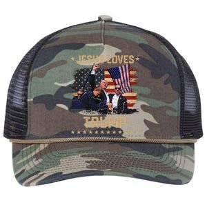 Jesus Loves Trump 2024 Strong Support Retro Rope Trucker Hat Cap