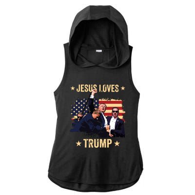 Jesus Loves Trump 2024 Donald Trump Rally 2024 Fist Ladies PosiCharge Tri-Blend Wicking Draft Hoodie Tank