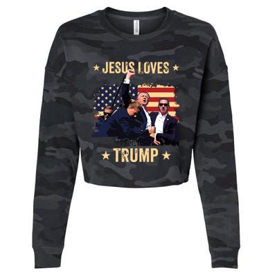 Jesus Loves Trump 2024 Donald Trump Rally 2024 Fist Cropped Pullover Crew