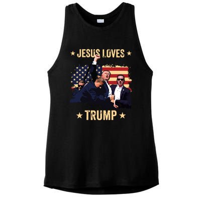 Jesus Loves Trump 2024 Donald Trump Rally 2024 Fist Ladies PosiCharge Tri-Blend Wicking Tank