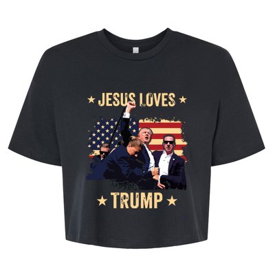 Jesus Loves Trump 2024 Donald Trump Rally 2024 Fist Bella+Canvas Jersey Crop Tee