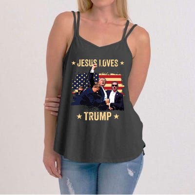 Jesus Loves Trump 2024 Donald Trump Rally 2024 Fist Women's Strappy Tank