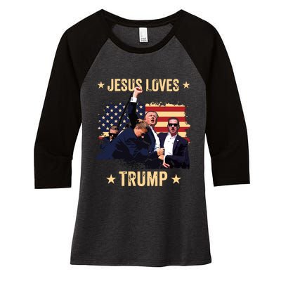 Jesus Loves Trump 2024 Donald Trump Rally 2024 Fist Women's Tri-Blend 3/4-Sleeve Raglan Shirt