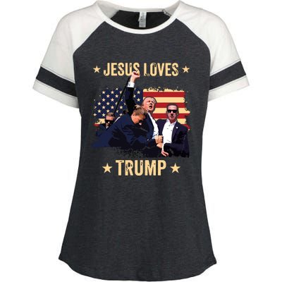 Jesus Loves Trump 2024 Donald Trump Rally 2024 Fist Enza Ladies Jersey Colorblock Tee