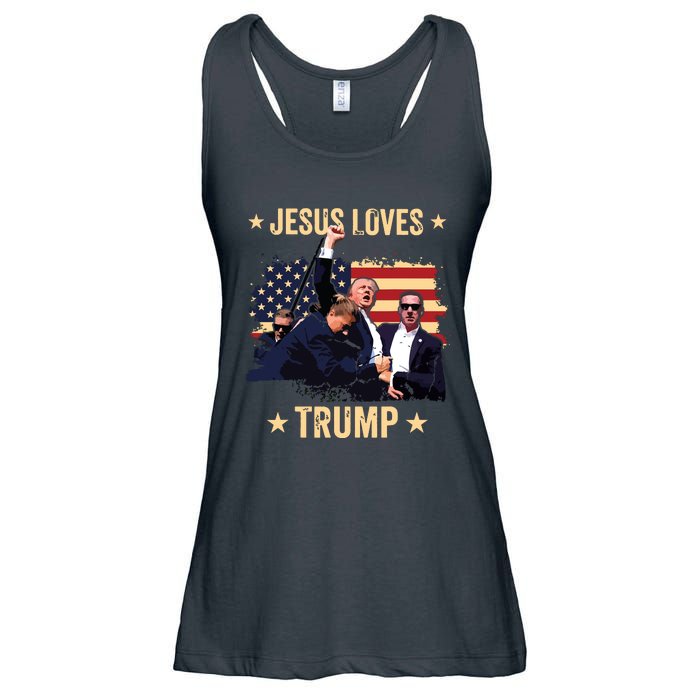 Jesus Loves Trump 2024 Donald Trump Rally 2024 Fist Ladies Essential Flowy Tank