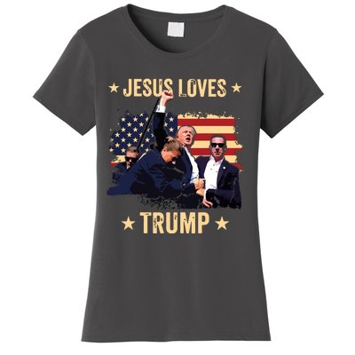 Jesus Loves Trump 2024 Donald Trump Rally 2024 Fist Women's T-Shirt