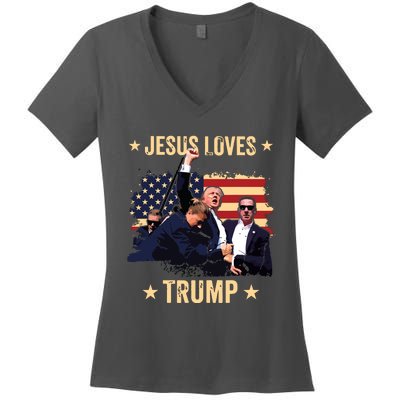 Jesus Loves Trump 2024 Donald Trump Rally 2024 Fist Women's V-Neck T-Shirt