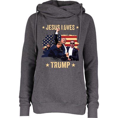 Jesus Loves Trump 2024 Donald Trump Rally 2024 Fist Womens Funnel Neck Pullover Hood