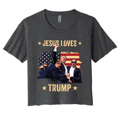 Jesus Loves Trump 2024 Donald Trump Rally 2024 Fist Women's Crop Top Tee